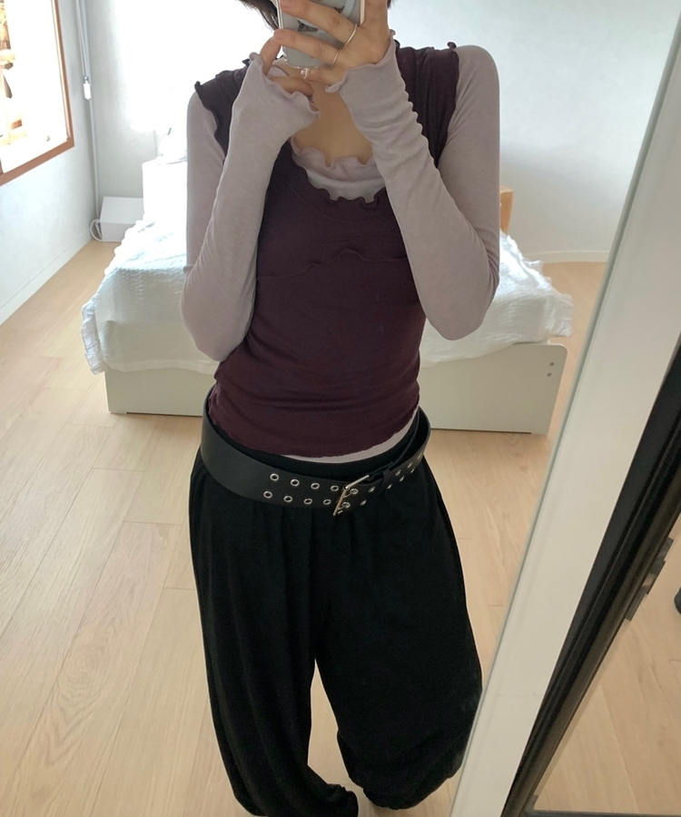 【SET】メロウキャミソール＋ストレッチ長袖Tシャツ PURPLE