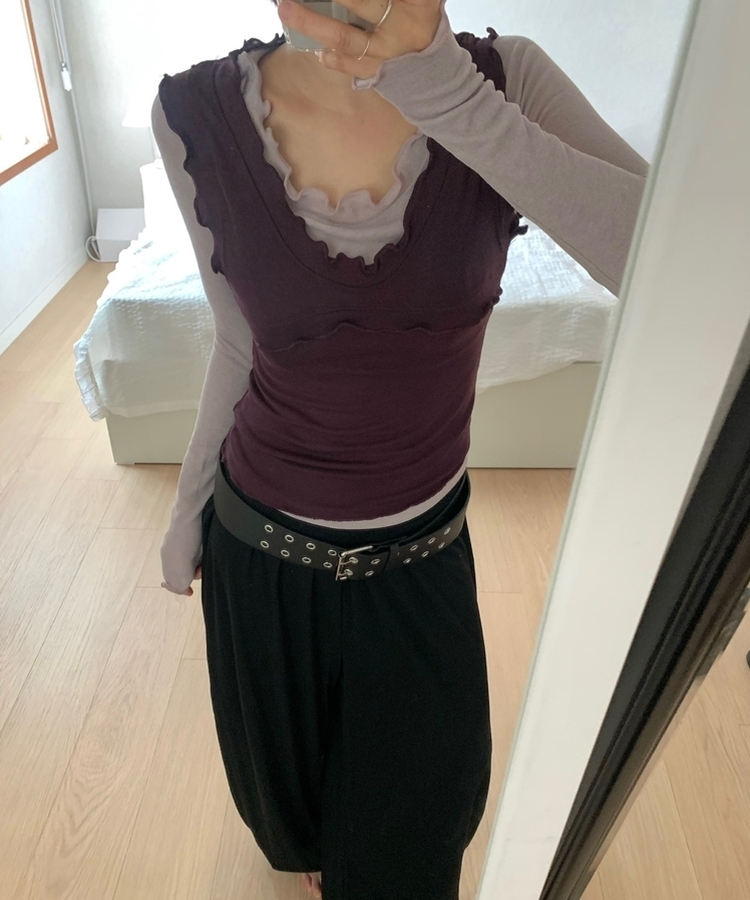 【SET】メロウキャミソール＋ストレッチ長袖Tシャツ PURPLE
