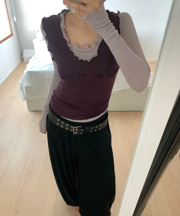 【SET】メロウキャミソール＋ストレッチ長袖Tシャツ PURPLE