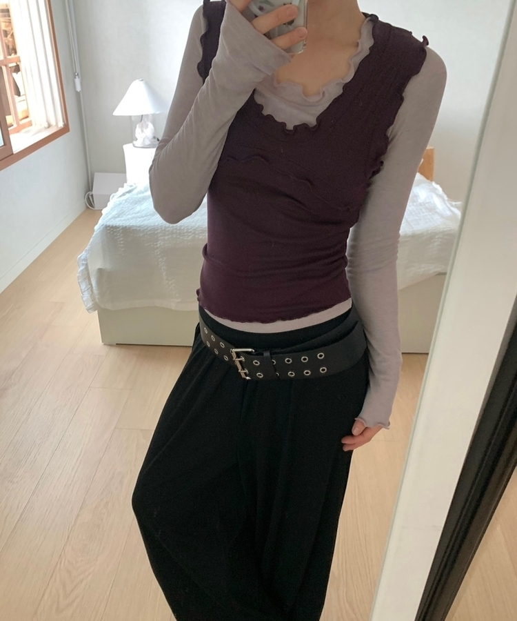 【SET】メロウキャミソール＋ストレッチ長袖Tシャツ PURPLE