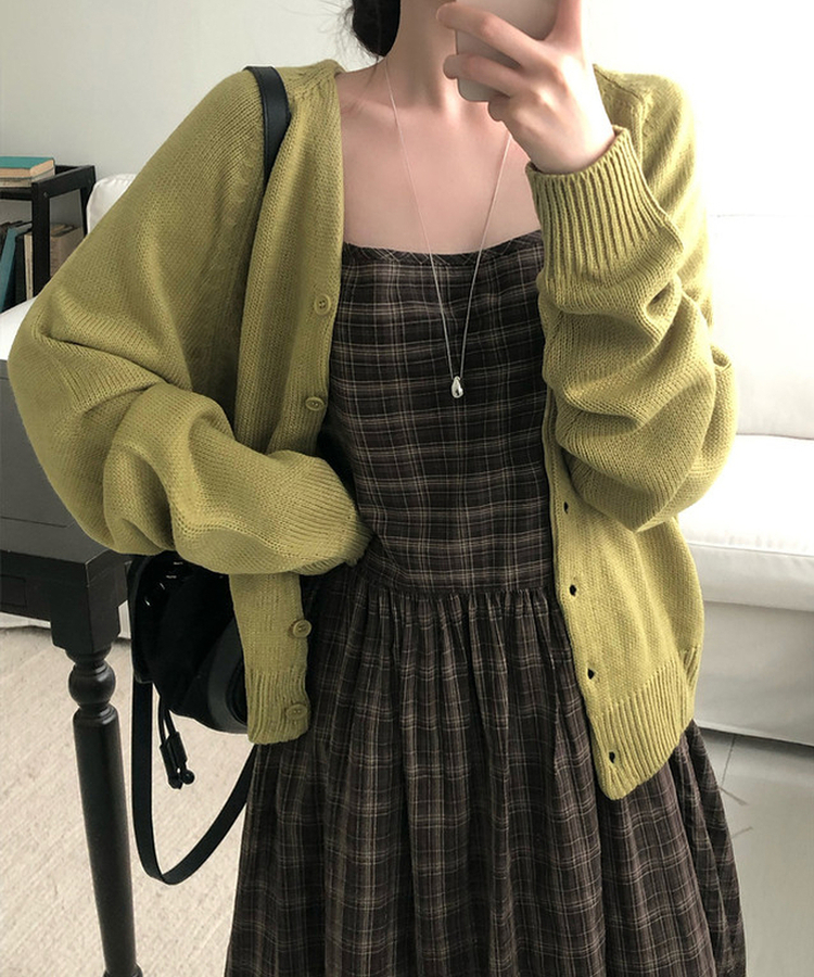 ビンテージチェックリボンビスチェワンピース BROWN