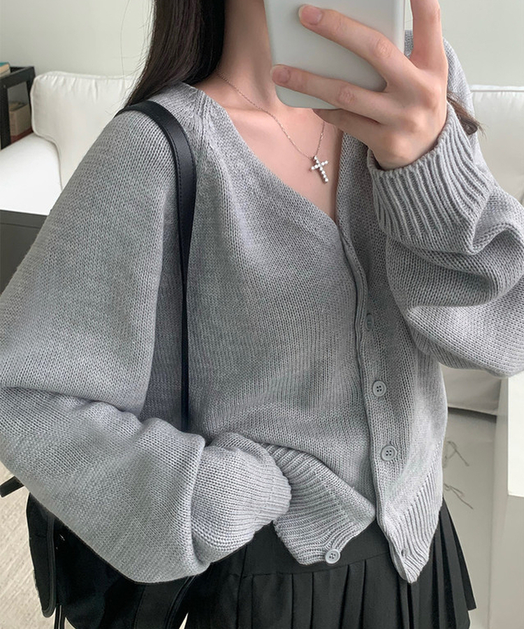 ラグランルーズVネックニットカーディガン(6color) LIGHT GRAY
