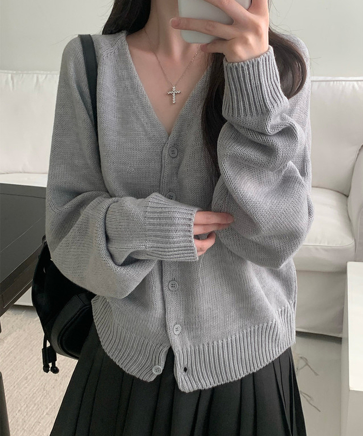 ラグランルーズVネックニットカーディガン(6color) LIGHT GRAY