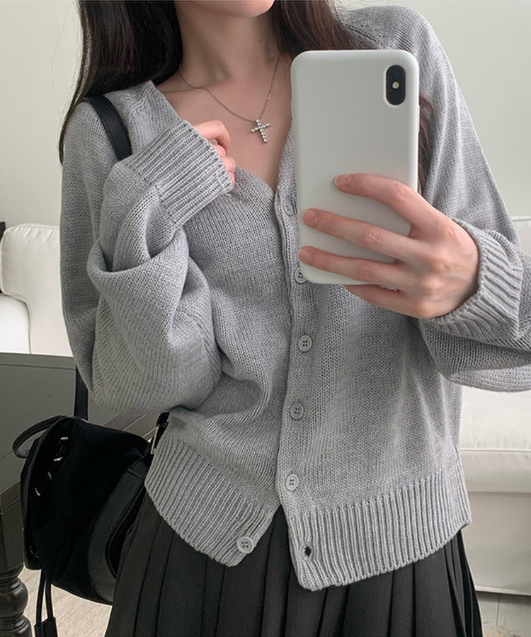 ラグランルーズVネックニットカーディガン(6color) LIGHT GRAY