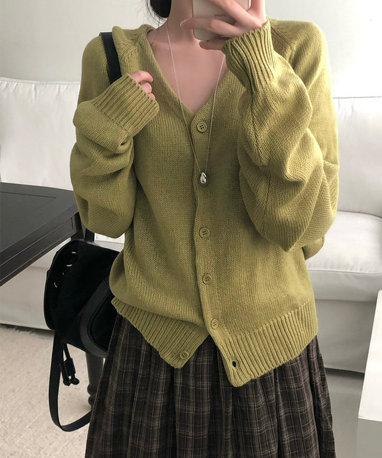 ラグランルーズVネックニットカーディガン(6color) DEEP OLIVE