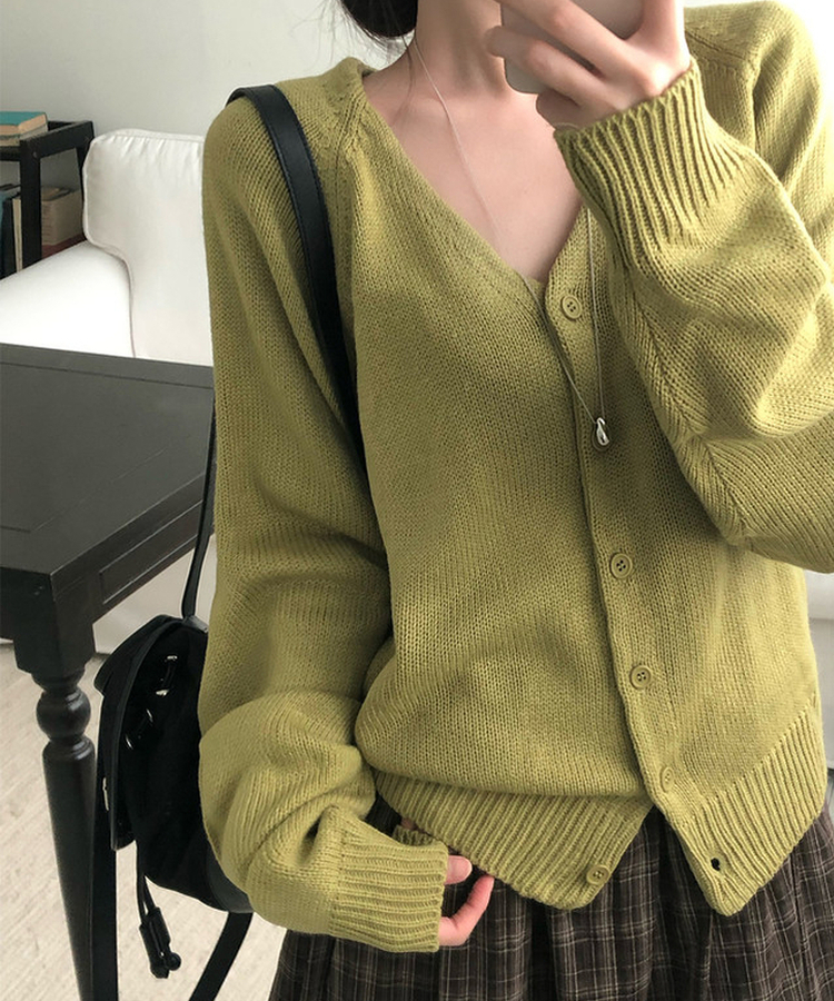 ラグランルーズVネックニットカーディガン(6color) DEEP OLIVE