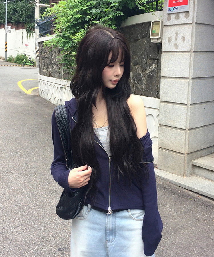 リブスリムジップアップパーカー NAVY