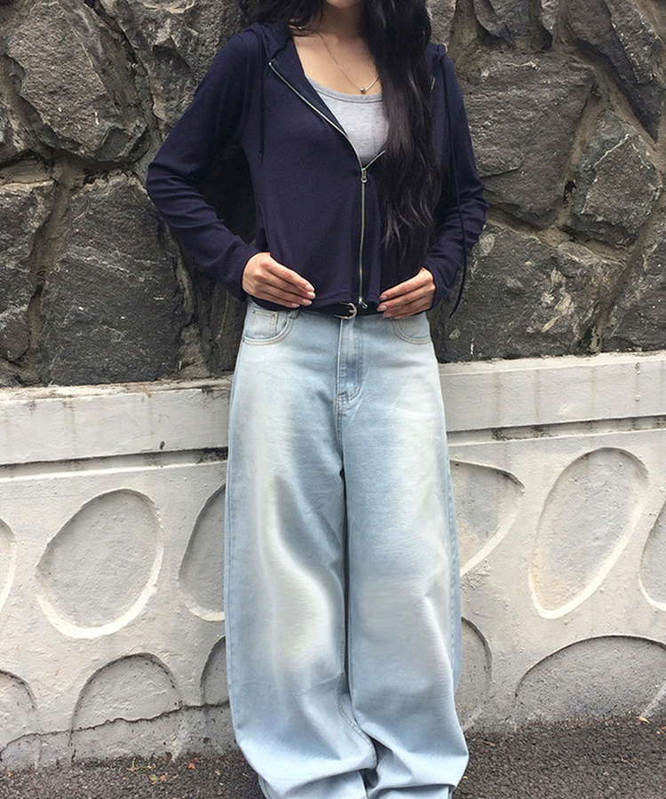 リブスリムジップアップパーカー NAVY