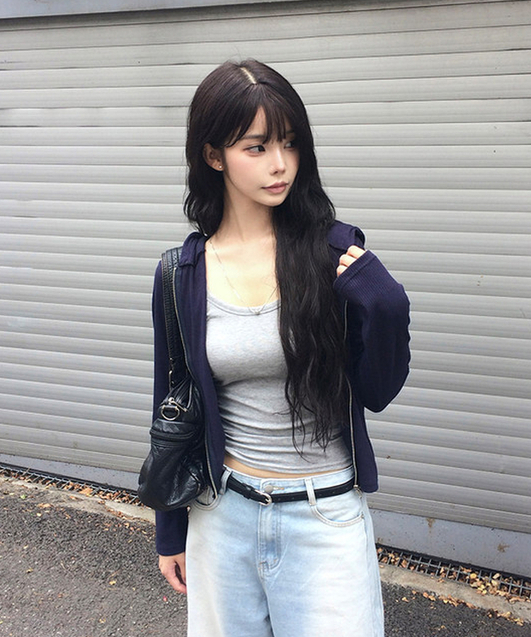 リブスリムジップアップパーカー NAVY