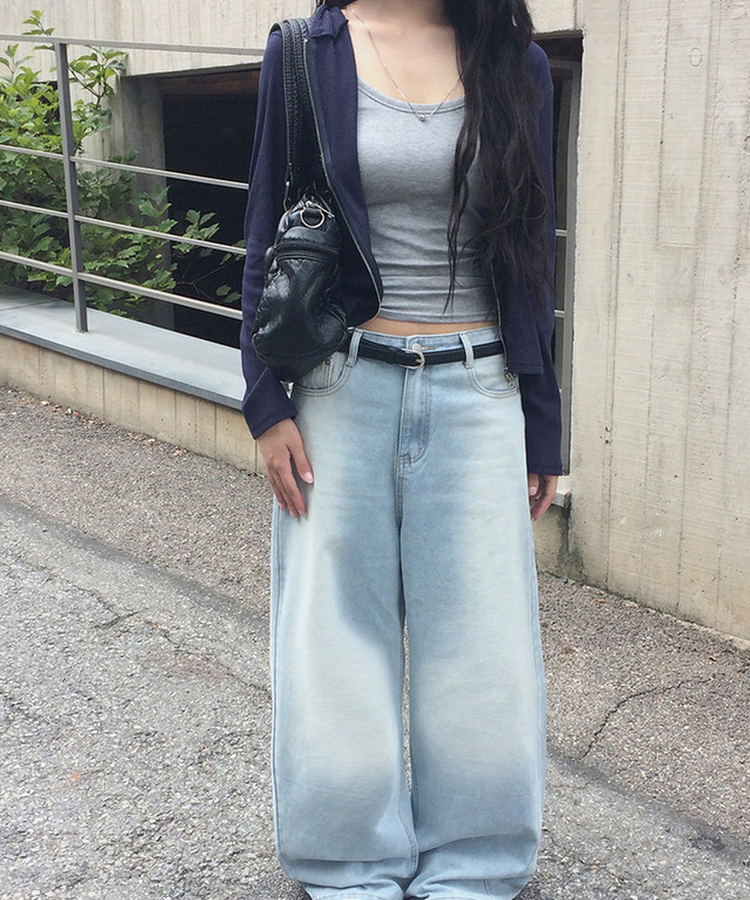 リブスリムジップアップパーカー NAVY
