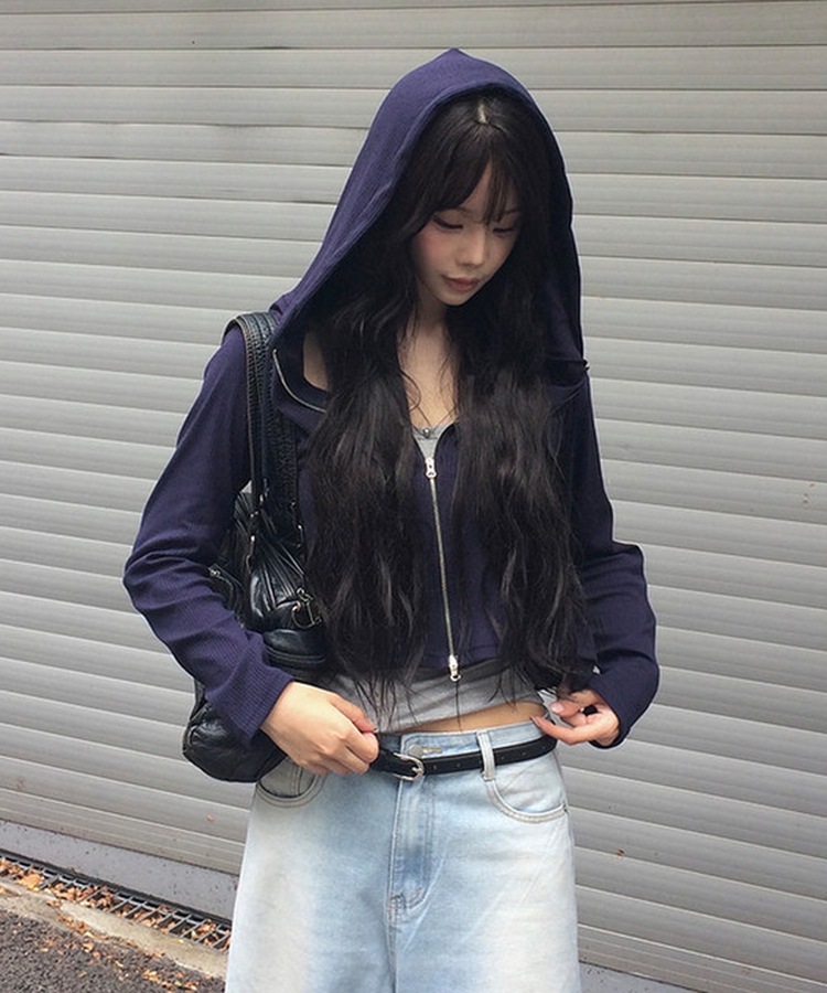 リブスリムジップアップパーカー NAVY