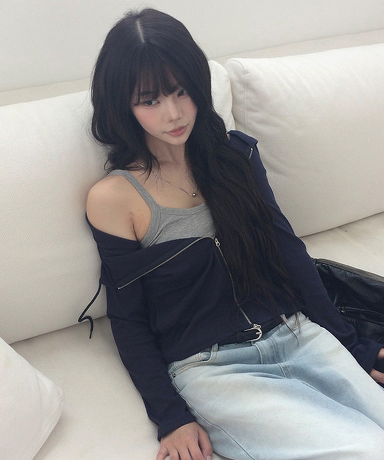 リブスリムジップアップパーカー NAVY