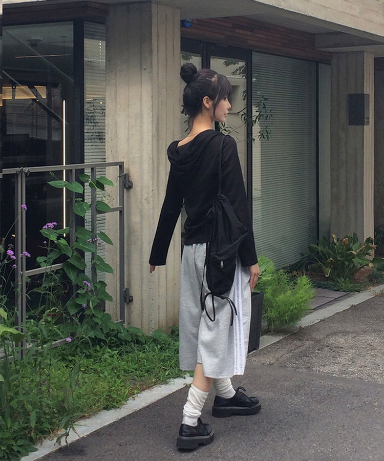 リブスリムジップアップパーカー BLACK
