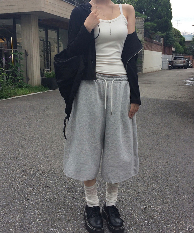リブスリムジップアップパーカー BLACK