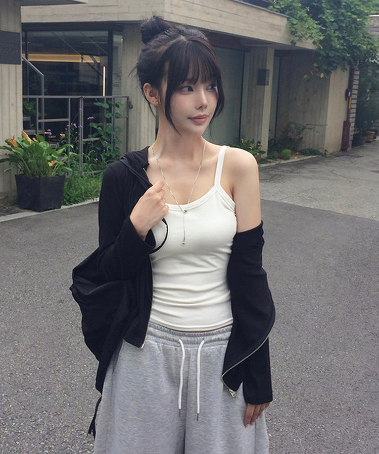 リブスリムジップアップパーカー BLACK