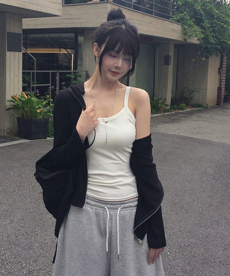 リブスリムジップアップパーカー BLACK