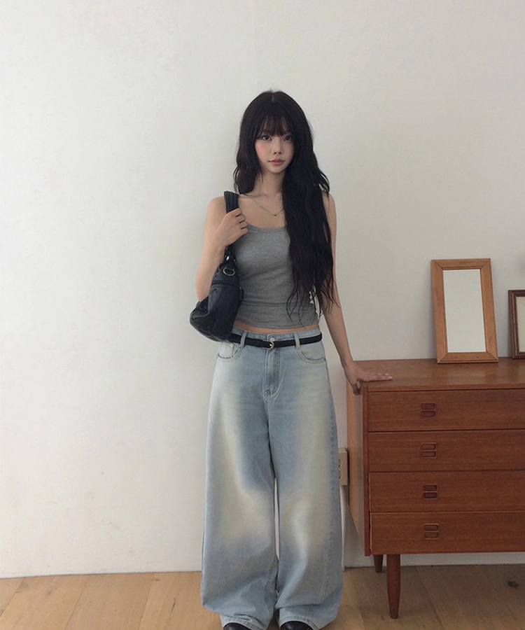 【カップ付き】シンプルストラップキャミソール GREY
