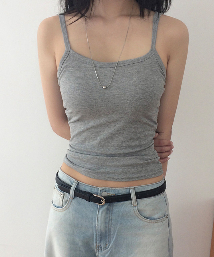 【カップ付き】シンプルストラップキャミソール GREY