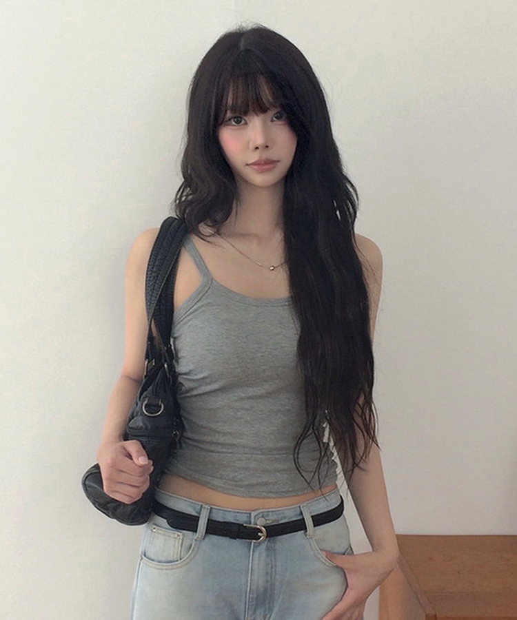 【カップ付き】シンプルストラップキャミソール GREY