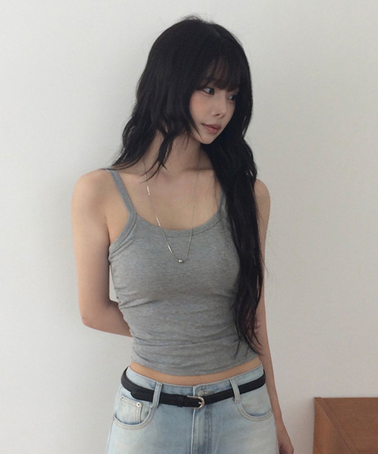 【カップ付き】シンプルストラップキャミソール GREY