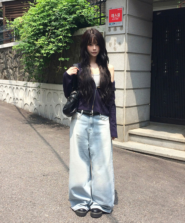 ウォッシングワイドデニムパンツ LIGHT BLUE