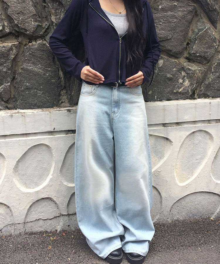 ウォッシングワイドデニムパンツ LIGHT BLUE