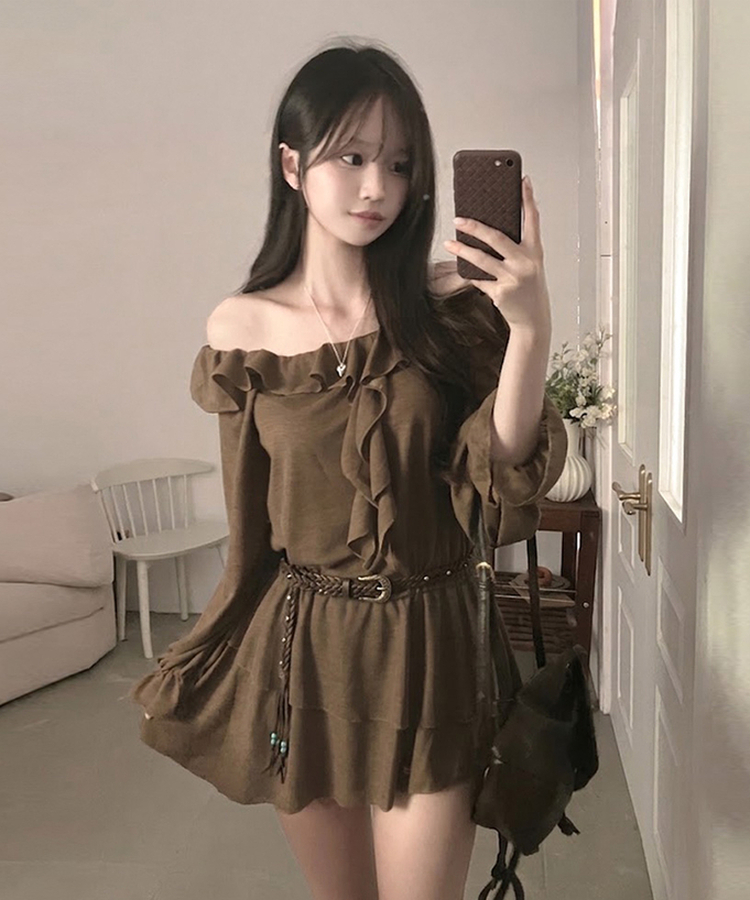 フリルティアードミニワンピース BROWN