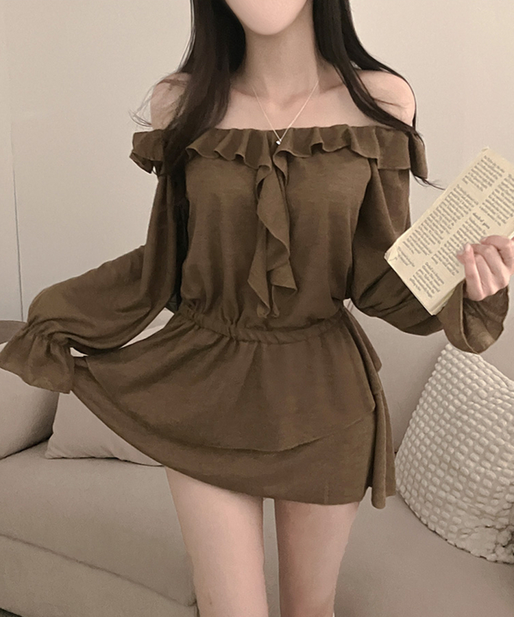 フリルティアードミニワンピース BROWN