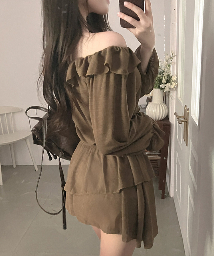 フリルティアードミニワンピース BROWN