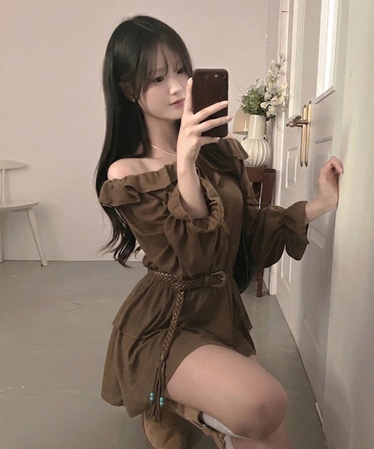 フリルティアードミニワンピース BROWN