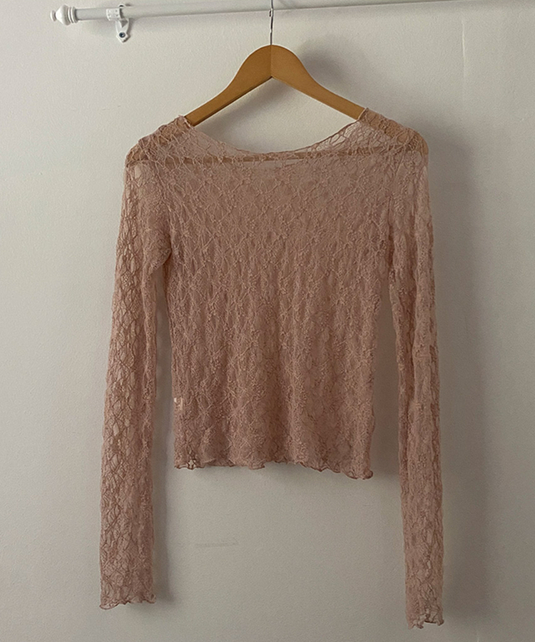 レースフリルシアー長袖Tシャツ