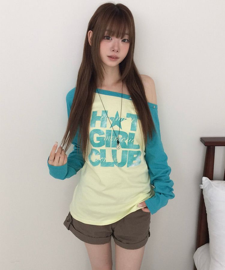 ワンショルダー長袖Tシャツ(5color) YELLOW
