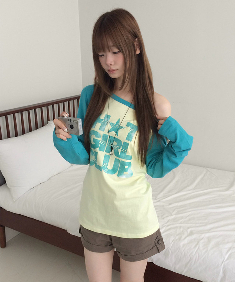 ワンショルダー長袖Tシャツ(5color) YELLOW