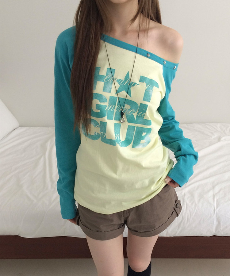 ワンショルダー長袖Tシャツ(5color) YELLOW