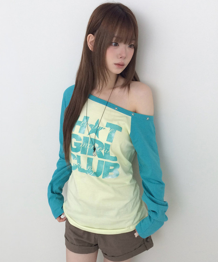 ワンショルダー長袖Tシャツ(5color) YELLOW