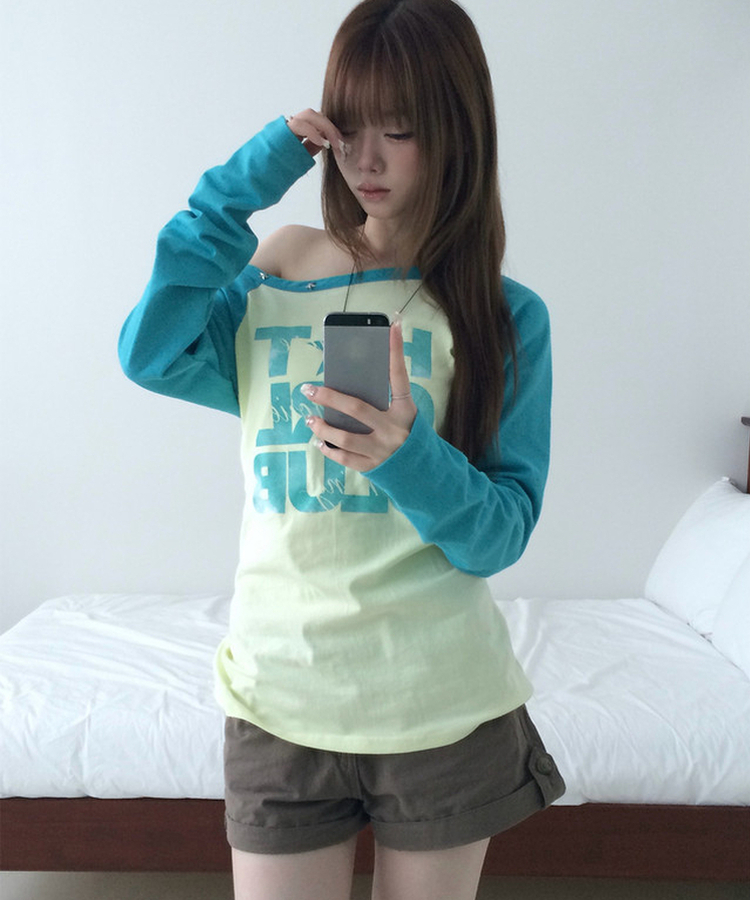 ワンショルダー長袖Tシャツ(5color) YELLOW