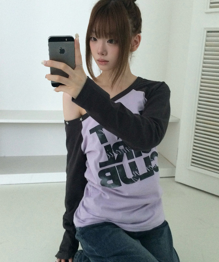 ワンショルダー長袖Tシャツ(5color) PURPLE