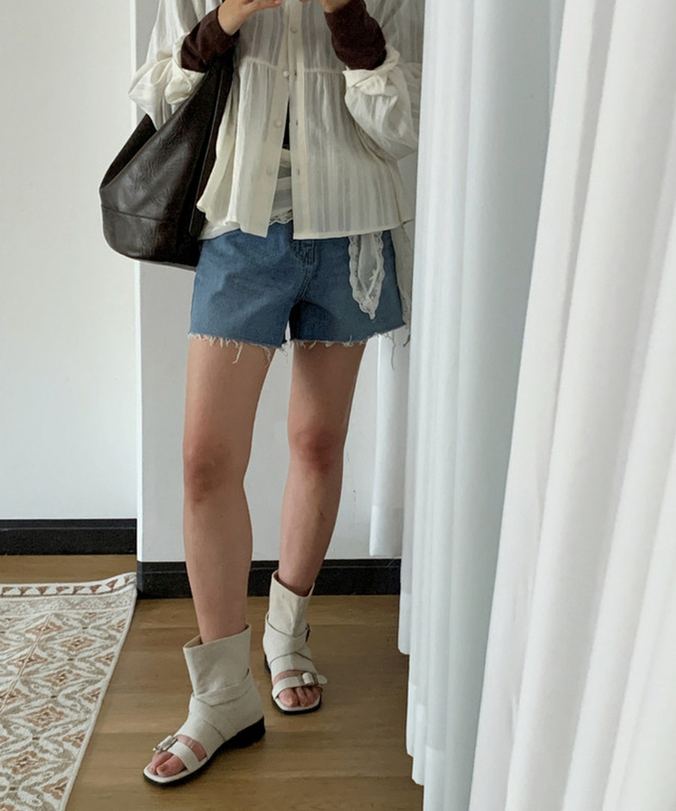 カットオフハイウエストデニムショートパンツ MID DENIM