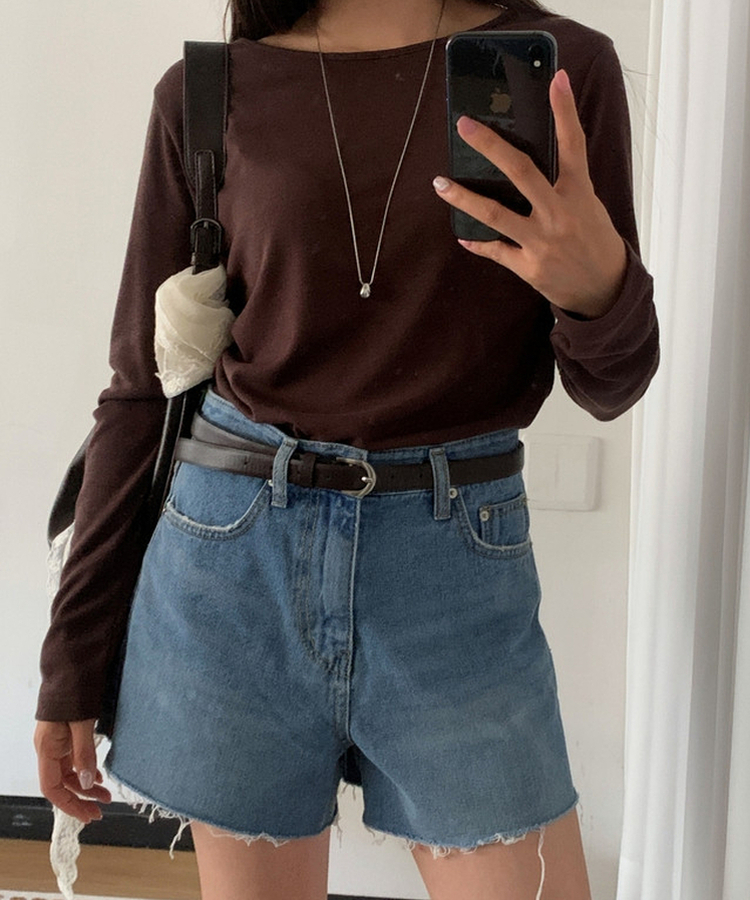 カットオフハイウエストデニムショートパンツ MID DENIM