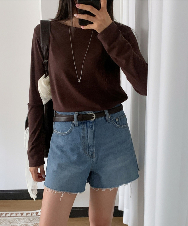 カットオフハイウエストデニムショートパンツ MID DENIM