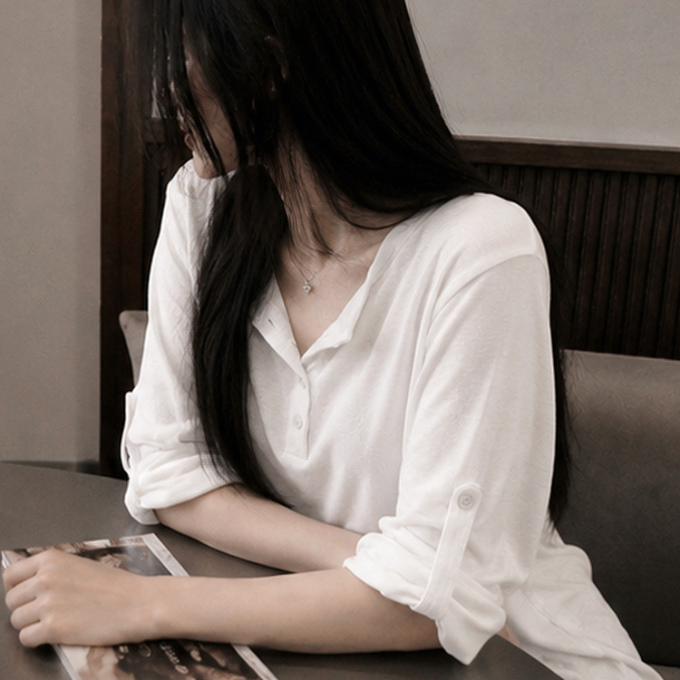 ロールアップヘンリーネックルーズ長袖Tシャツ(10color) IVORY