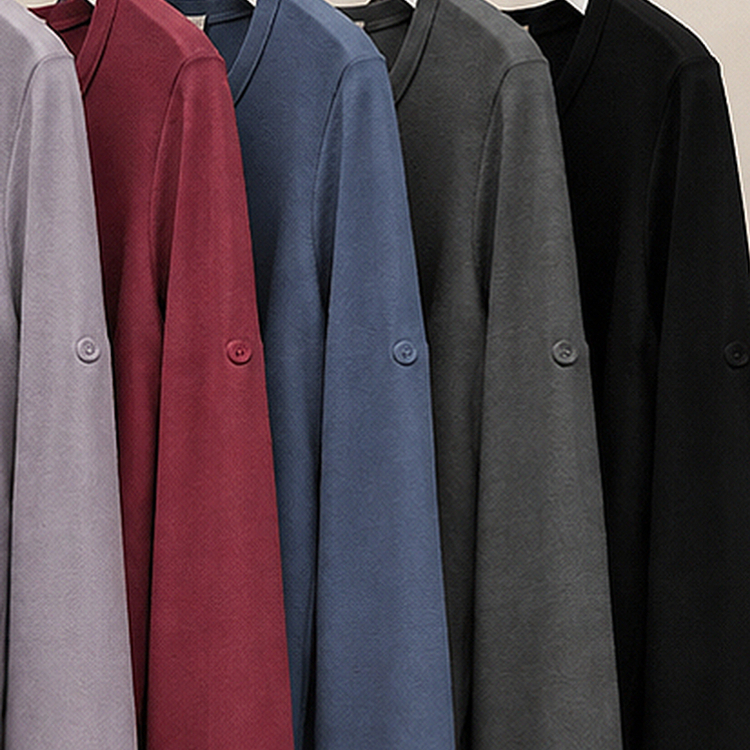 ロールアップヘンリーネックルーズ長袖Tシャツ(10color)