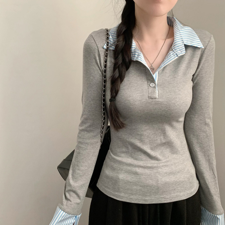 シャツレイヤード長袖Tシャツ GREY