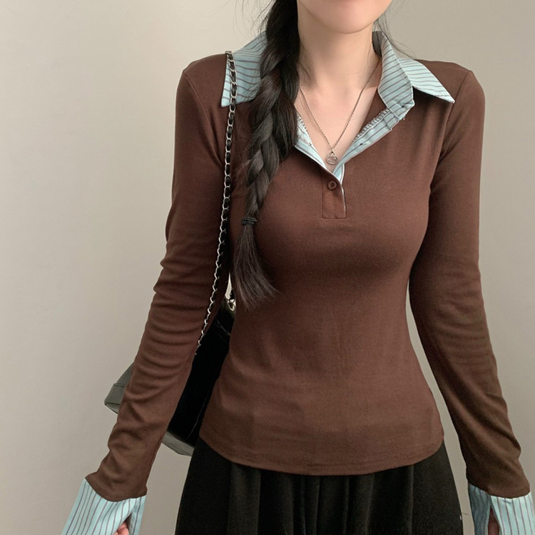 シャツレイヤード長袖Tシャツ BROWN