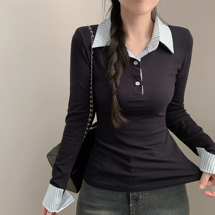 シャツレイヤード長袖Tシャツ NAVY