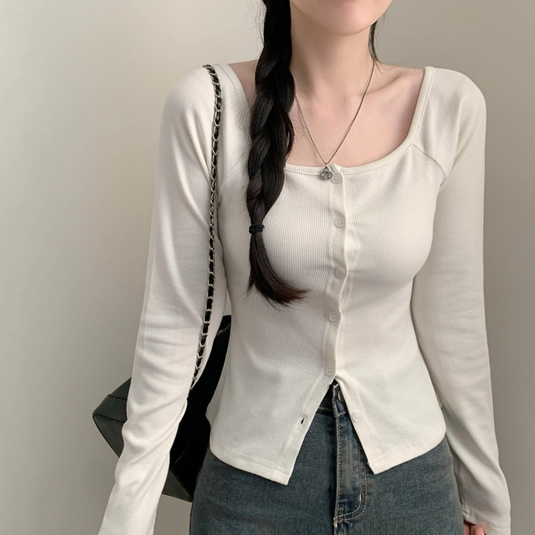スクエアネック長袖カーディガンTシャツ IVORY