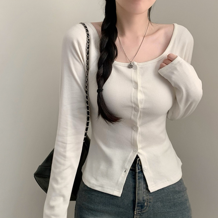 スクエアネック長袖カーディガンTシャツ IVORY