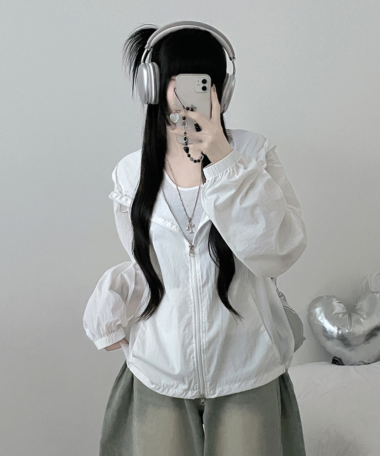 ナイロンストリング2wayフードブルゾン(5color) WHITE