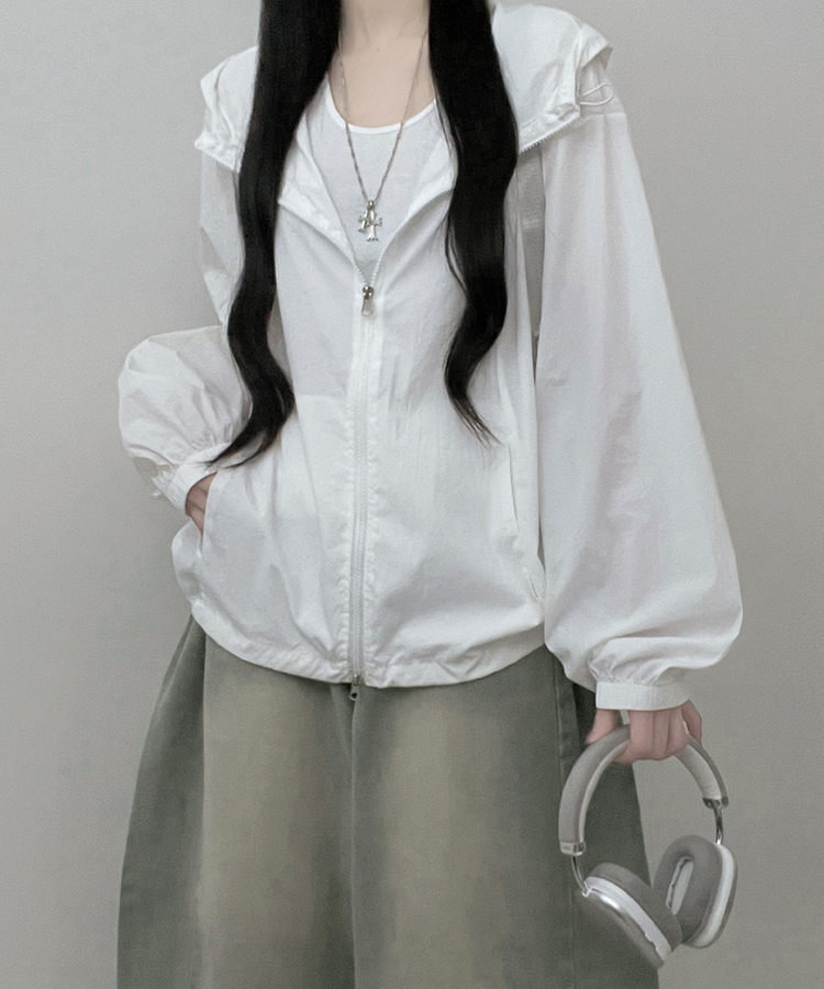 ナイロンストリング2wayフードブルゾン(5color) WHITE