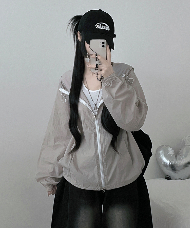 ナイロンストリング2wayフードブルゾン(5color) GREY